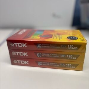 NWT Vintage TDK QS Premium Quality VHS T-120 Videotapes - 3 Pack (New & Sealed)